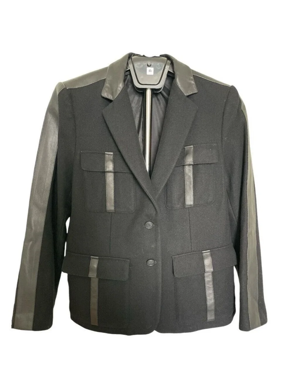 DKNY Wool Lambskin Leather Blazer Jacket Size Large